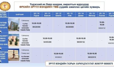ҮНДЭСНИЙ БАЯР НААДАМ, АМРАЛТЫН ӨДРҮҮДЭД ӨРХИЙН ЭРҮҮЛ МЭНДИЙН ТӨВҮҮД АЖИЛЛАХ ЦАГИЙН ХУВААРЬ:
